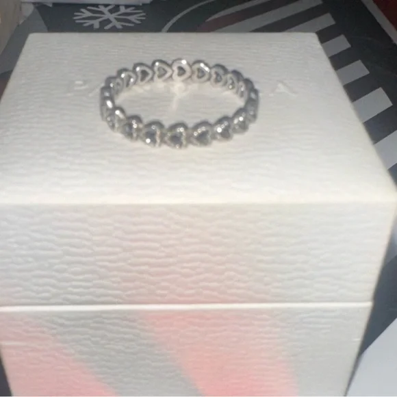 Pandora Band of Hearts Sterling Silver Ring - 7 EUC - Picture 3 of 5